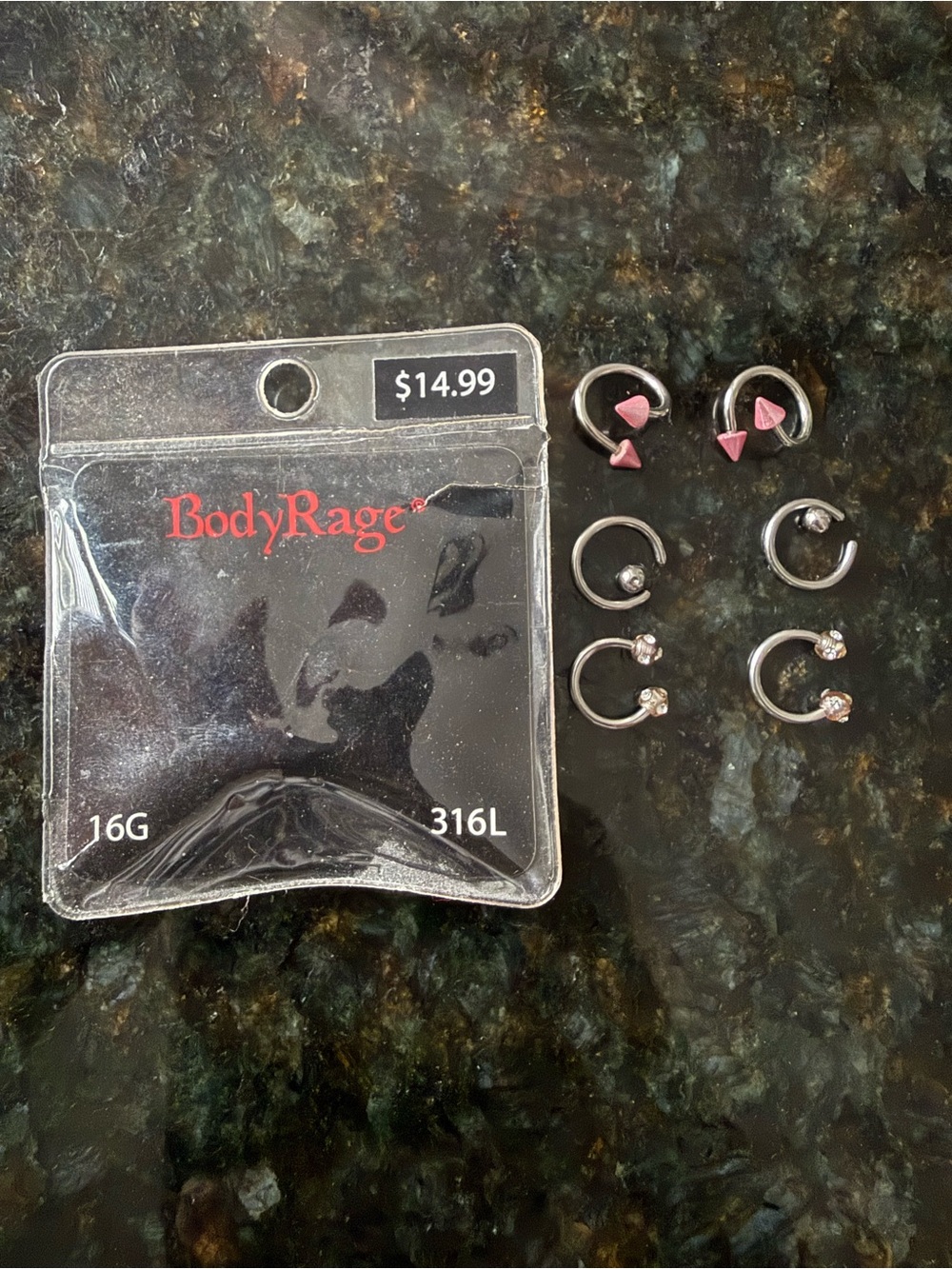 BodyRage Pink & Silver 16G Earring Set